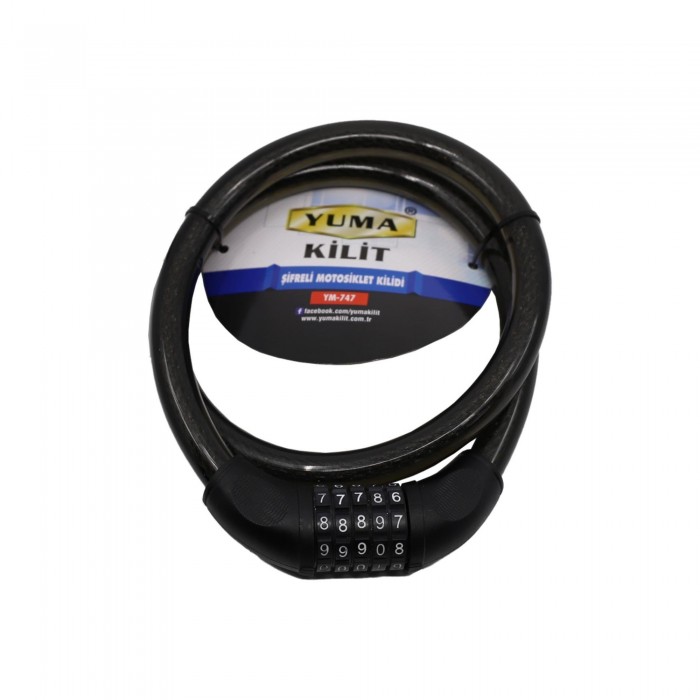 Yuma Motorsiklet Kilidi 5 Şifreli Siyah  120cm X 20mm