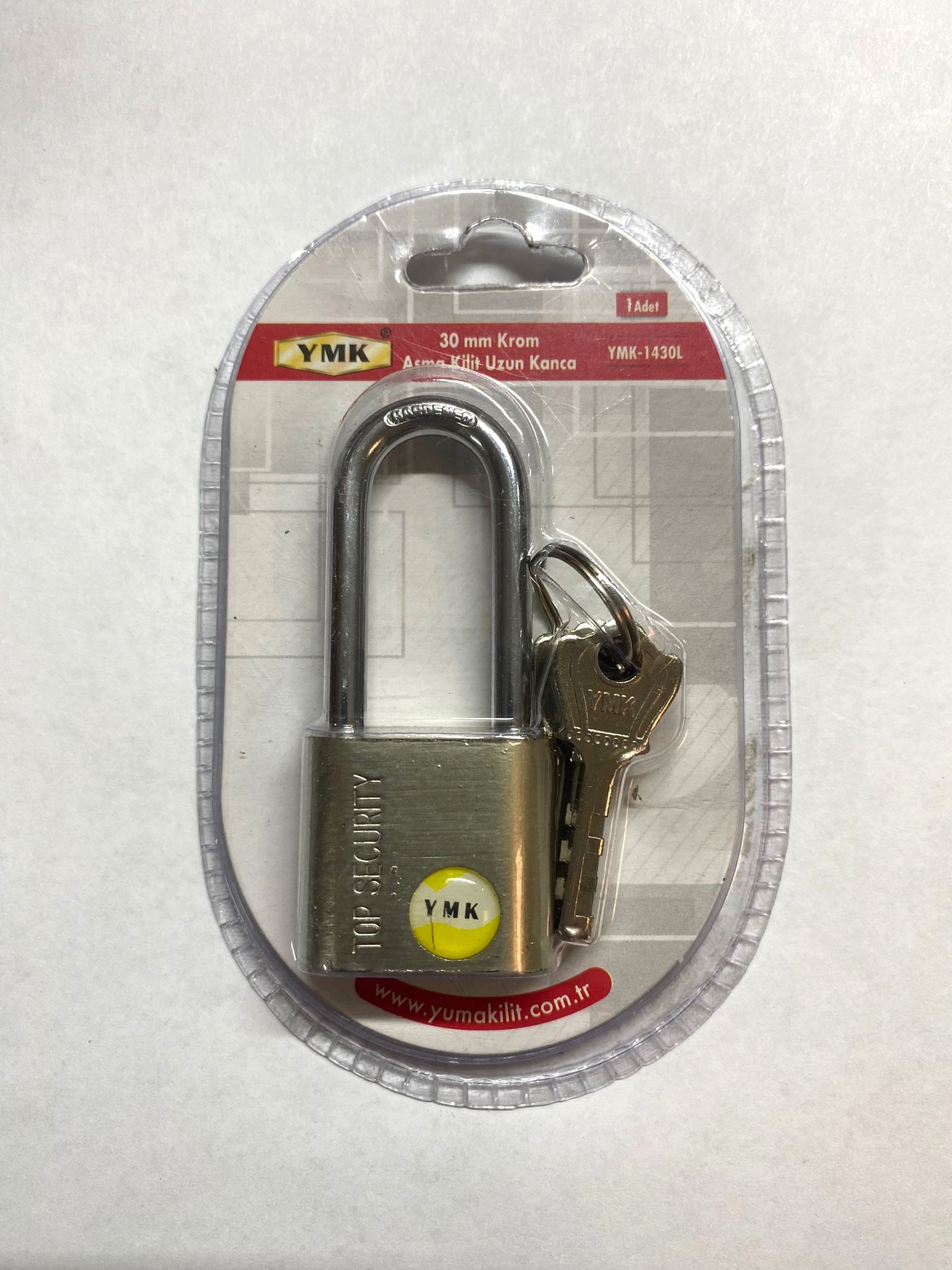 YMK-1430L 30 mm krom asma kilit uzun kanca