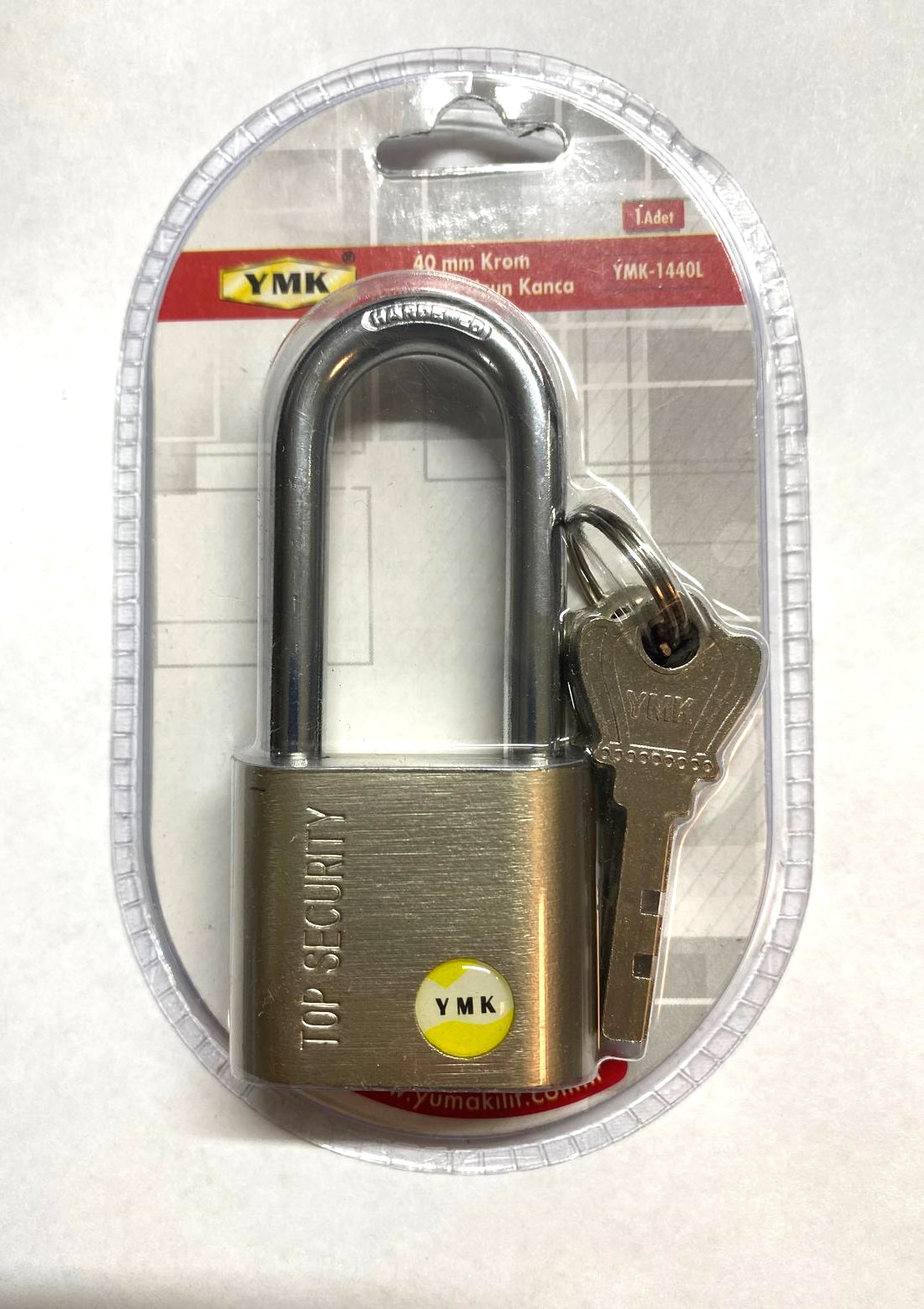 YMK-1440L 40mm krom asma kilit uzun kanca